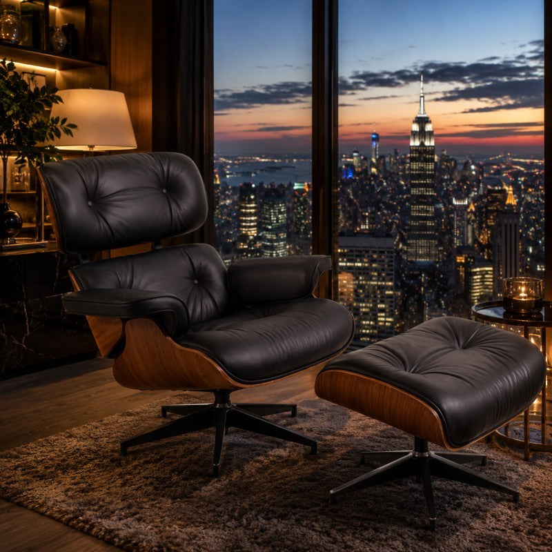 Fauteuil Lounge Cuir Premium avec Repose-Pieds