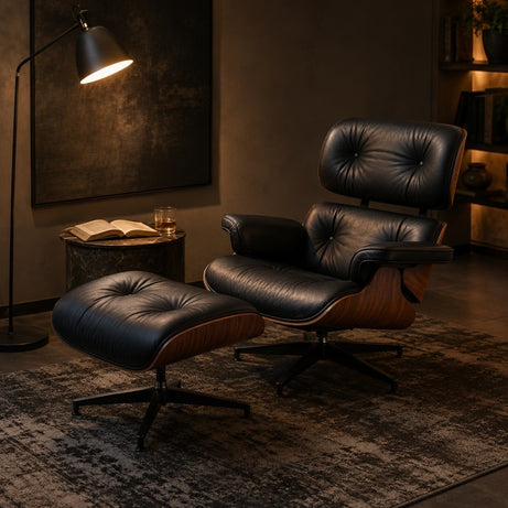 Fauteuil Lounge Cuir Premium avec Repose-Pieds