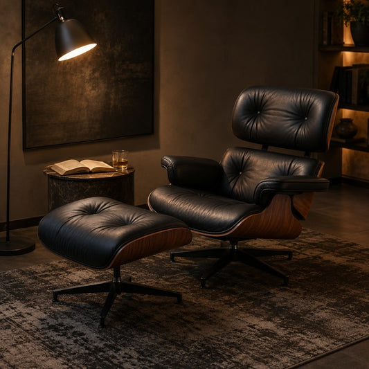 Fauteuil Lounge Cuir Premium avec Repose-Pieds