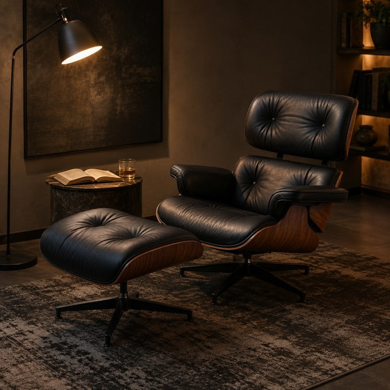Fauteuil Lounge Cuir Premium avec Repose-Pieds