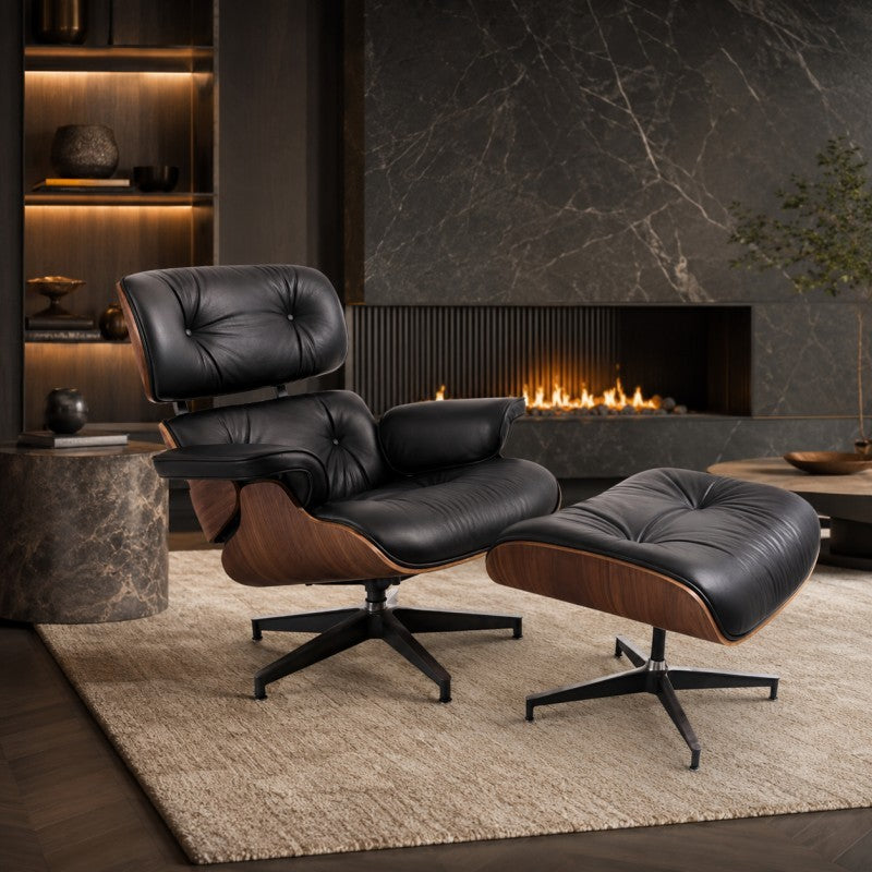 Fauteuil Lounge Cuir Premium avec Repose-Pieds