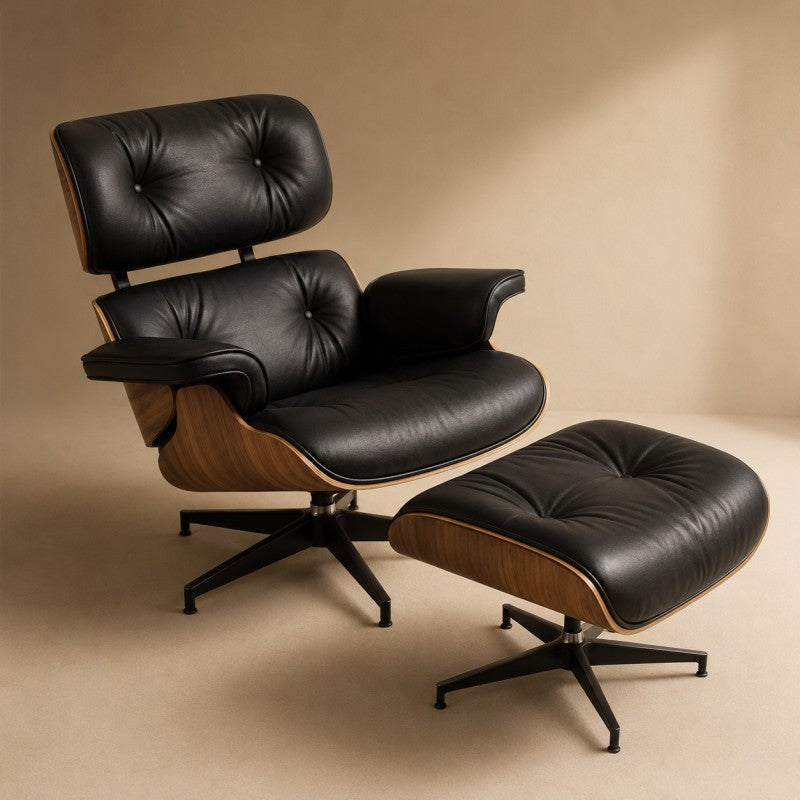 Fauteuil Lounge Cuir Premium avec Repose-Pieds
