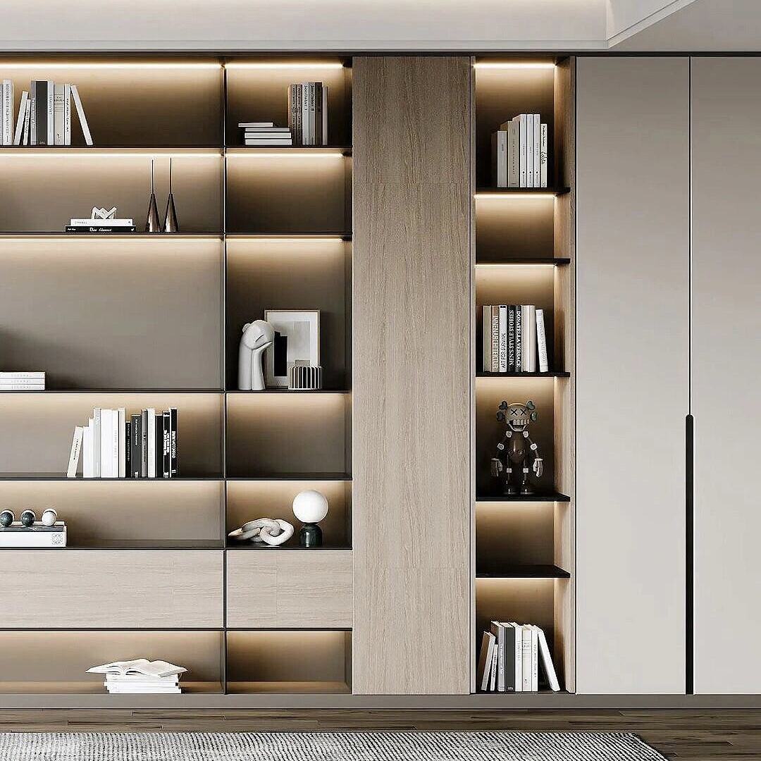 Bibliothèque Murale Modulaire Premium avec Éclairage LED