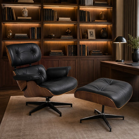 Fauteuil Lounge Cuir Premium avec Repose-Pieds