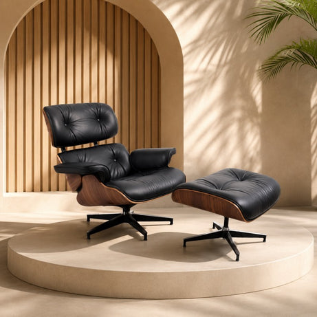 Fauteuil Lounge Cuir Premium avec Repose-Pieds