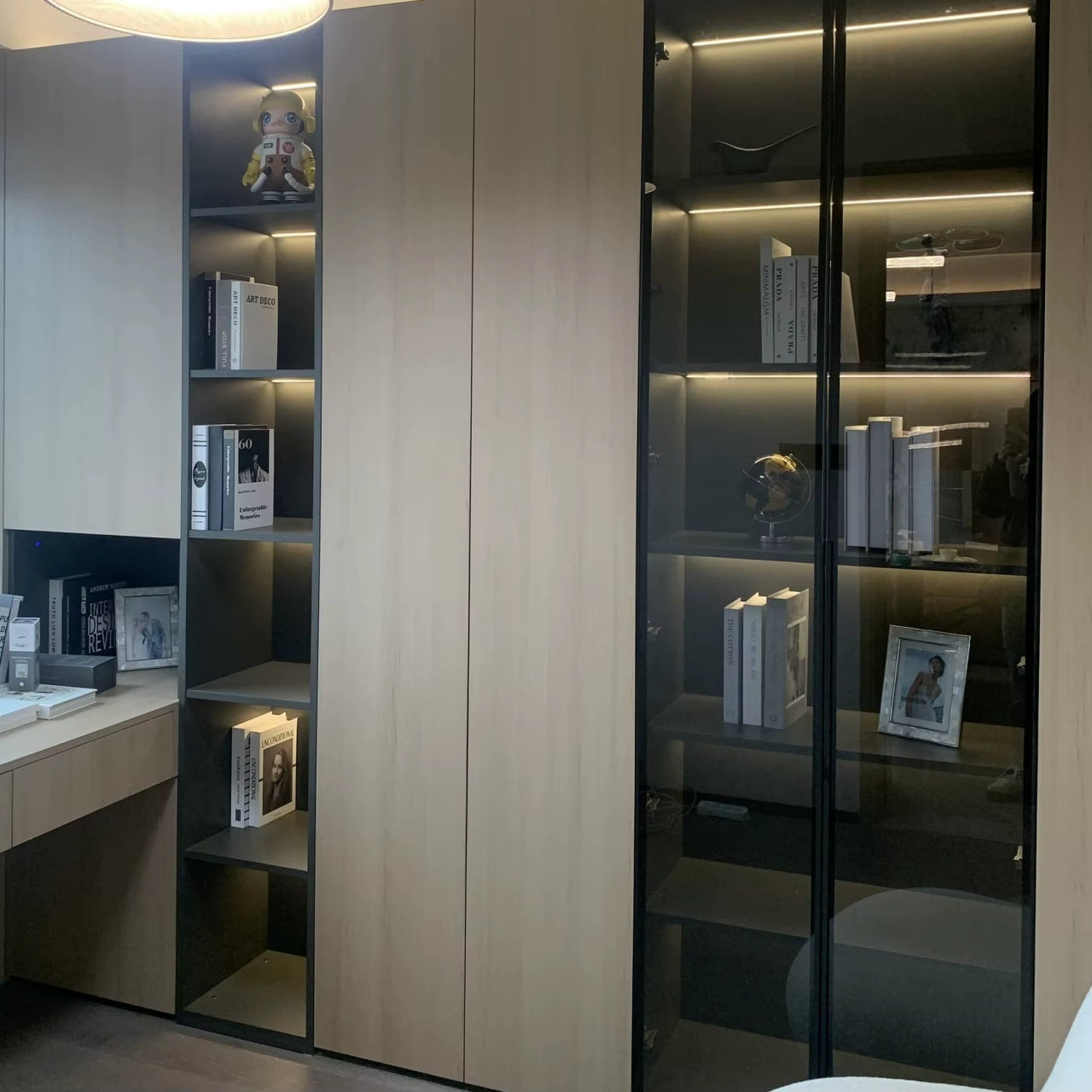 Bibliothèque Murale Modulaire Premium avec Éclairage LED
