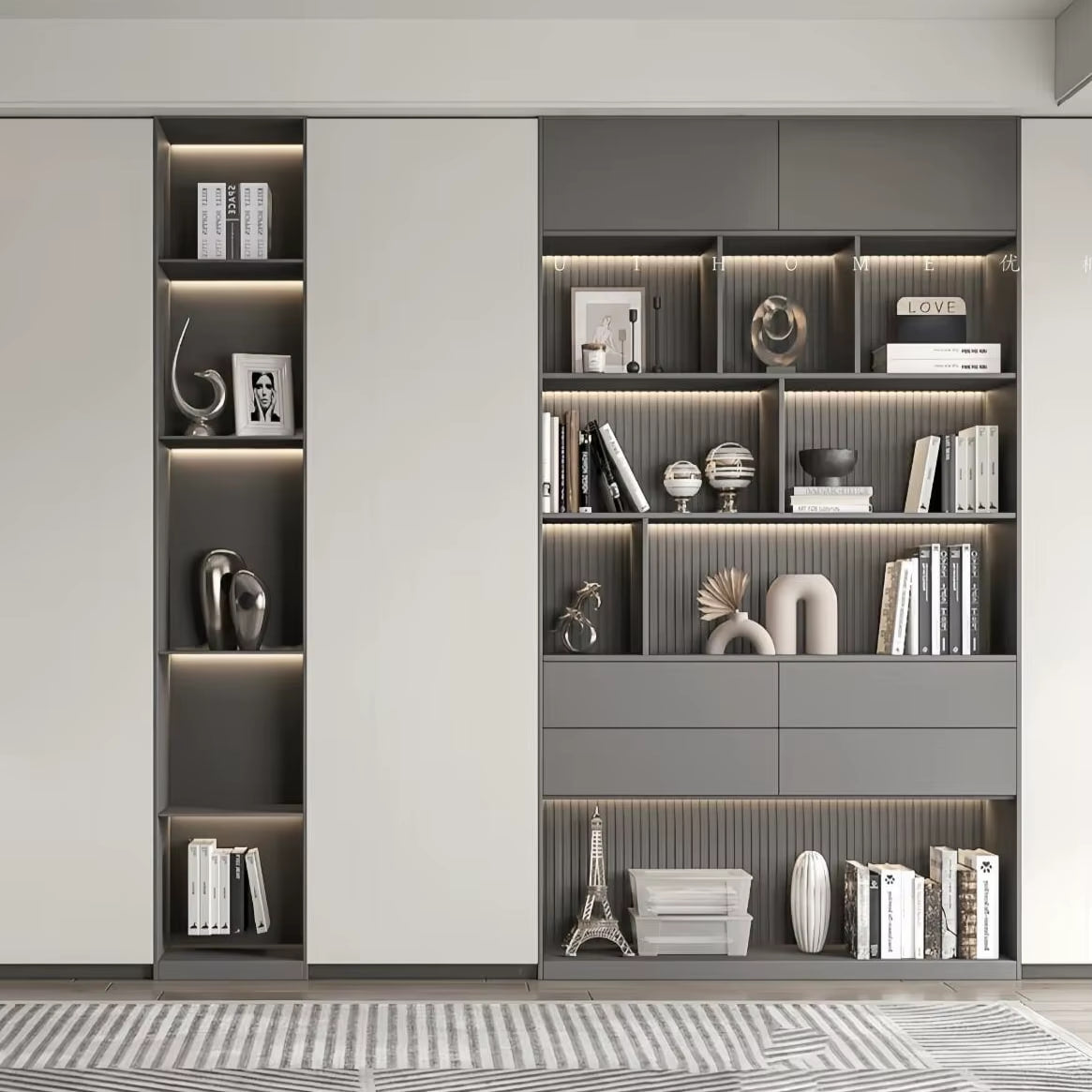 Bibliothèque Murale Modulaire Premium avec Éclairage LED