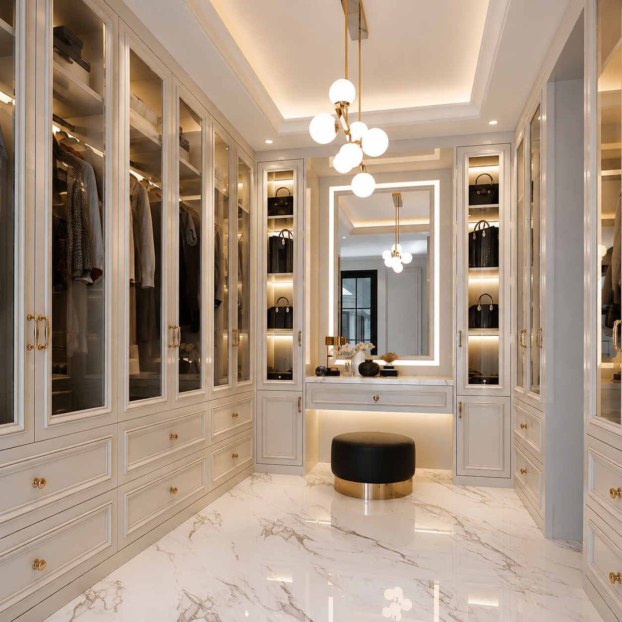 Dressing Luxe Sur Mesure avec Éclairage LED et Rangements Intégrés