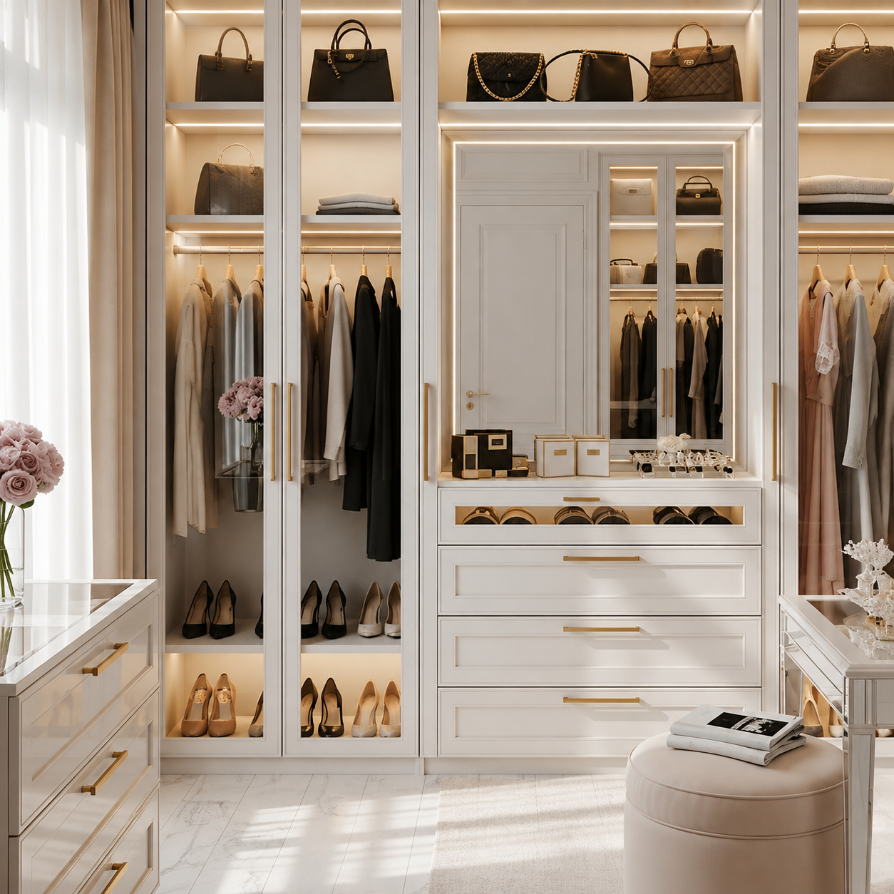 Dressing Luxe Sur Mesure avec Éclairage LED et Rangements Intégrés
