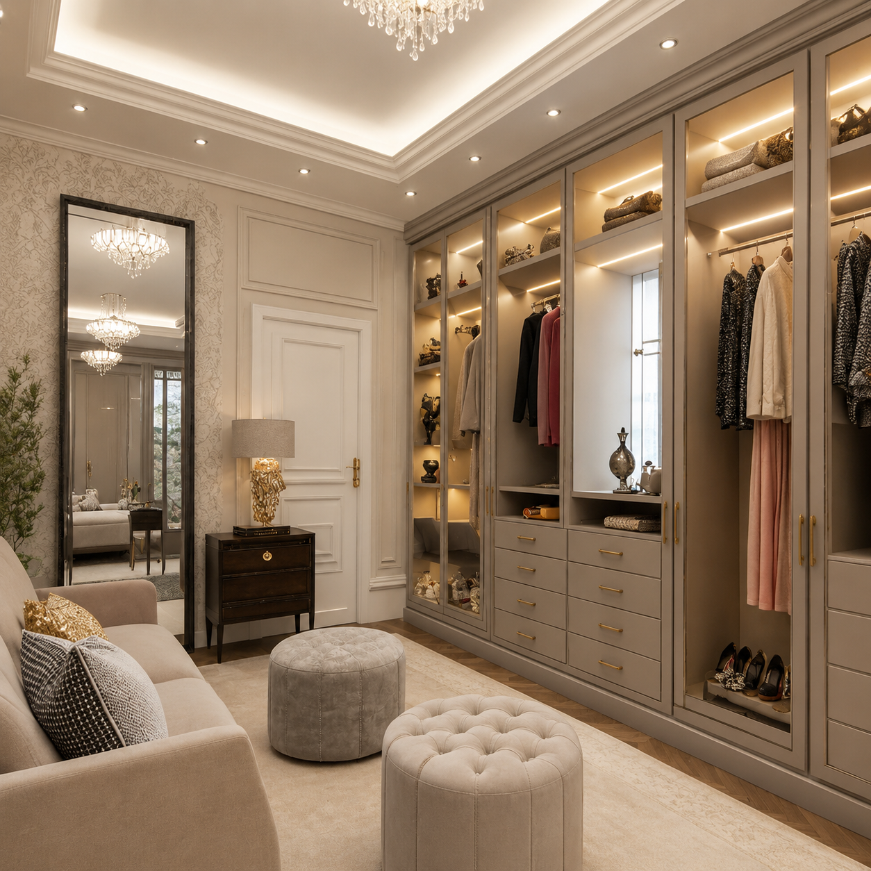 Dressing Luxe Sur Mesure avec Éclairage LED et Rangements Intégrés